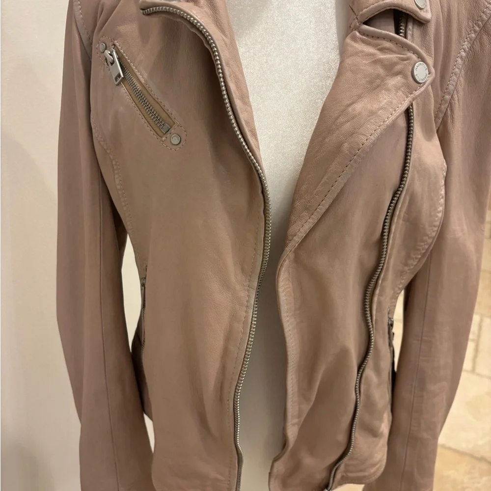 Women's Taupe/Blush Leather Jacket - Picture 2 of 6